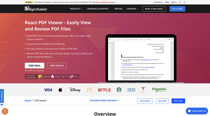 Syncfusion React PDF Viewer enterprise interface with advanced annotation tools